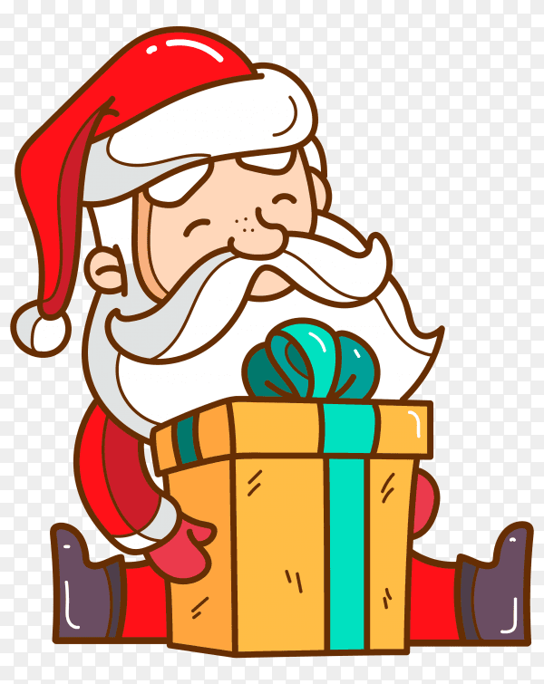 Cartoon santa claus character with gift premium vector PNG