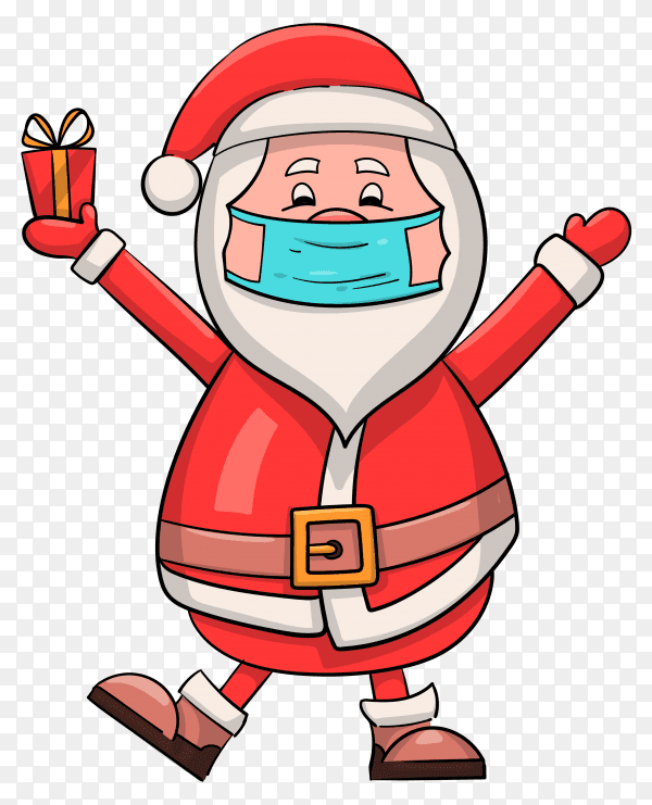 Cartoon santa claus wearing face mask on transparent background PNG