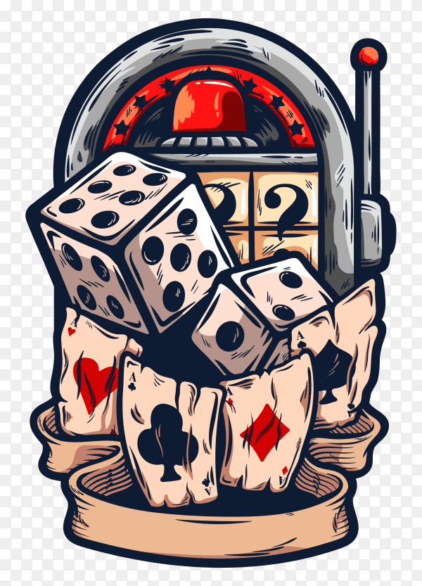 Casino roulette with dices and playing cards illustration on transparent background PNG