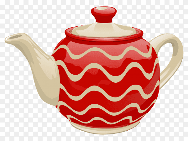 Ceramic Red teapot on transparent background PNG