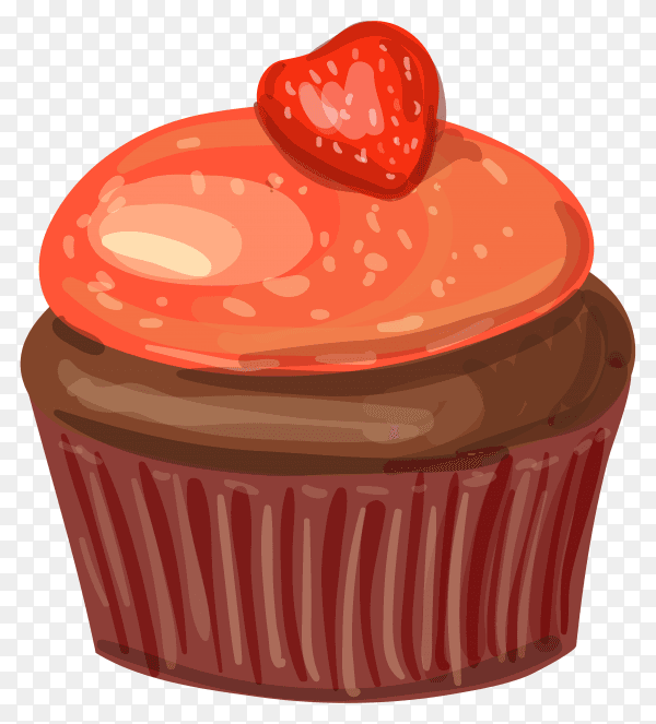 Chocolate cupcake with strawberrie on transparent background PNG