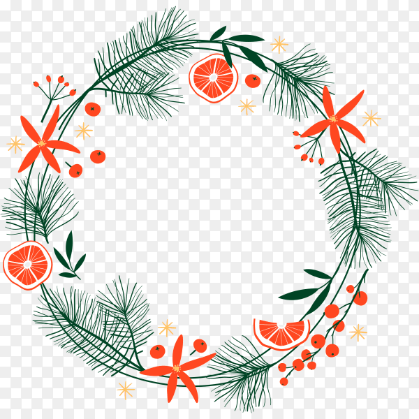 Christmas card with beautiful hand drawn wreath on transparent background PNG