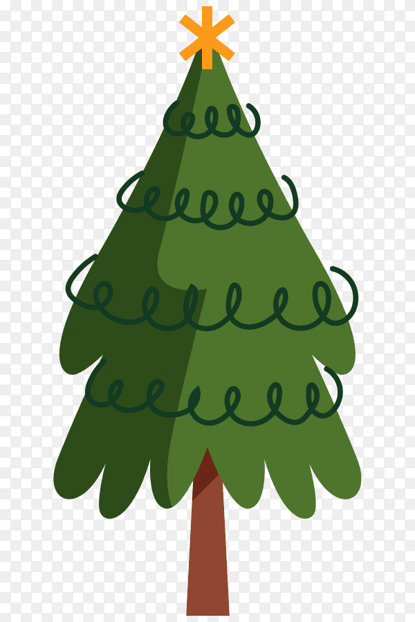 Christmas tree in flat design on transparent PNG