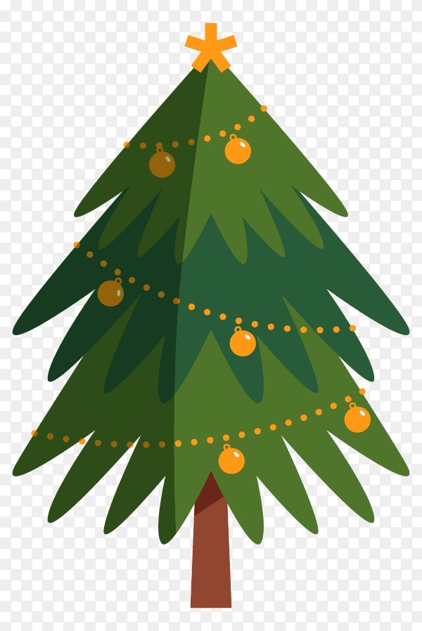Christmas tree in flat design on transparent background PNG