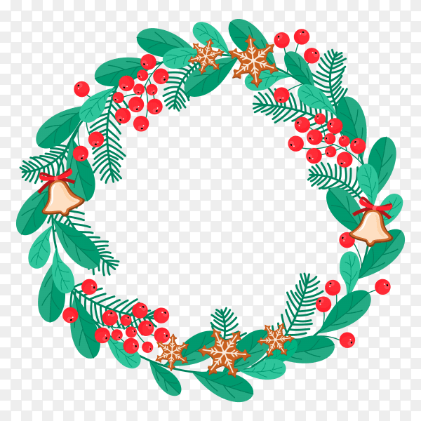 Christmas wreath in flat design illustration on transparent background PNG