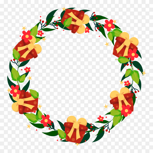 Christmas wreath in flat design on transparent background PNG