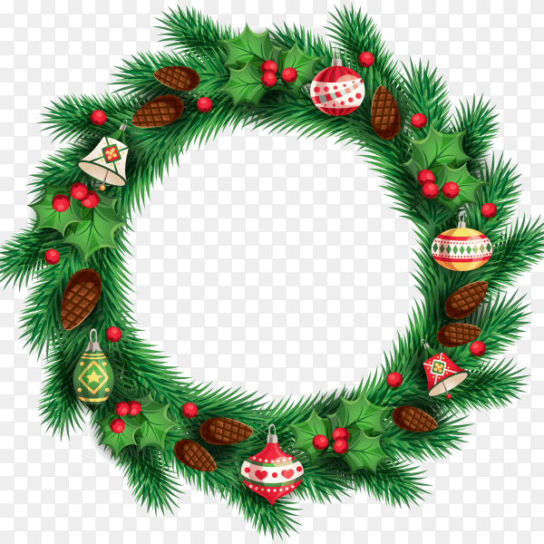 Christmas wreath with green color on transparent background PNG
