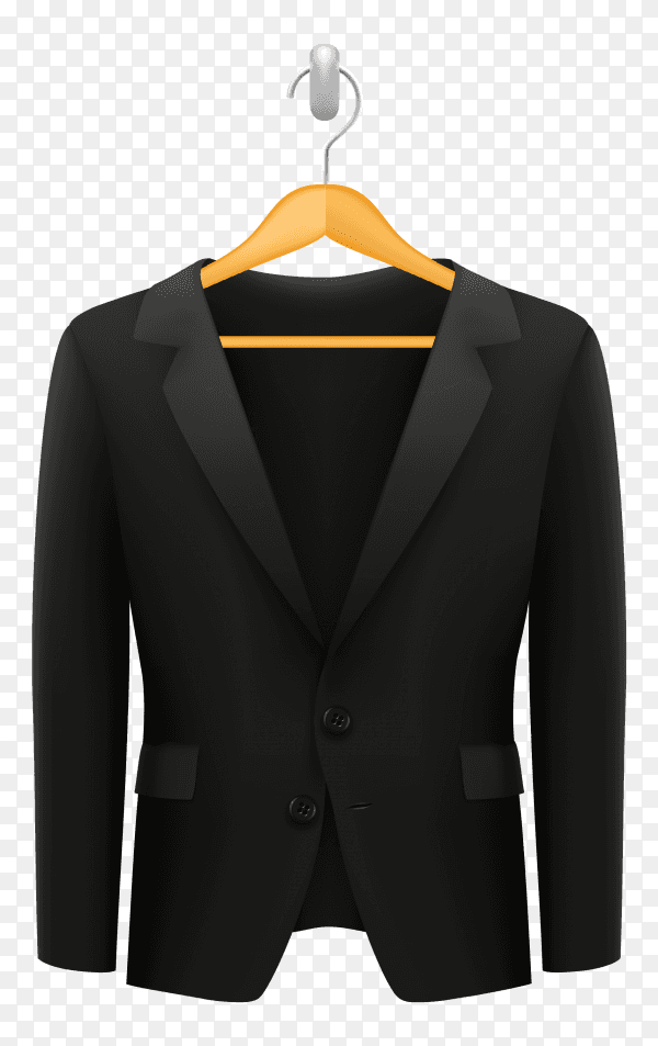 Class black suit hangs on the peg on transparent background PNG