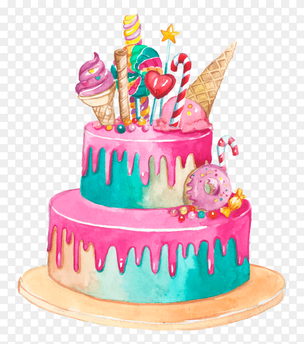 Colorful birthday cake on transparent background PNG