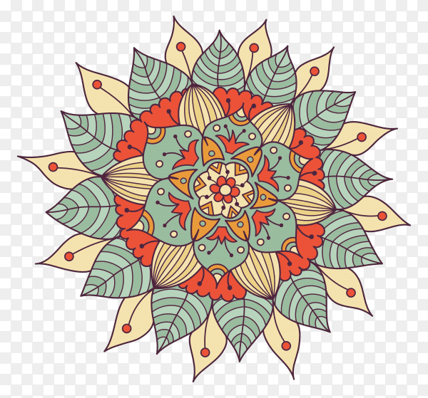 Colorful floral mandala on transparent background PNG