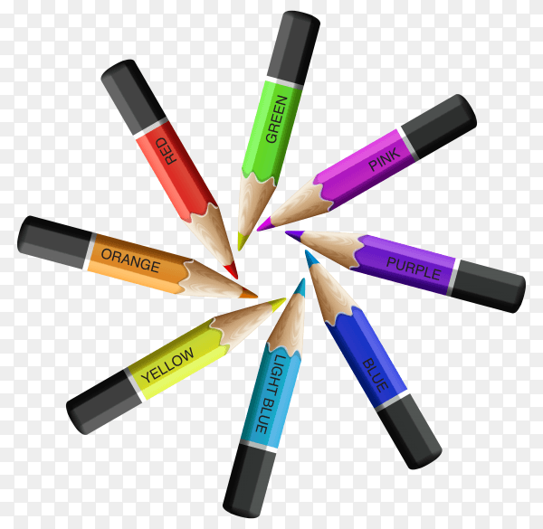 Colorful pencils arranged in a circle on transparent background PNG