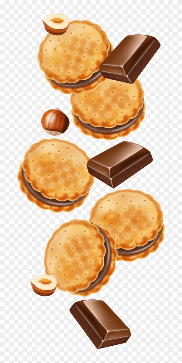 Cookie and pieces of chocolate on transparent background PNG