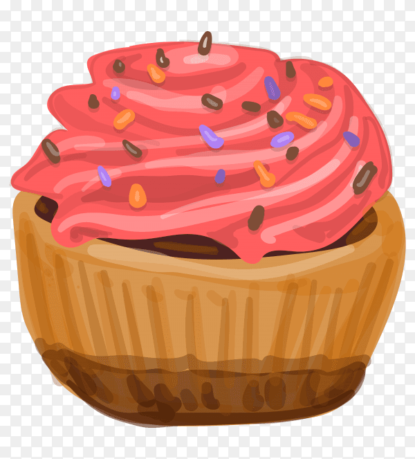 Cupcake with pink whipped cream on transparent background PNG