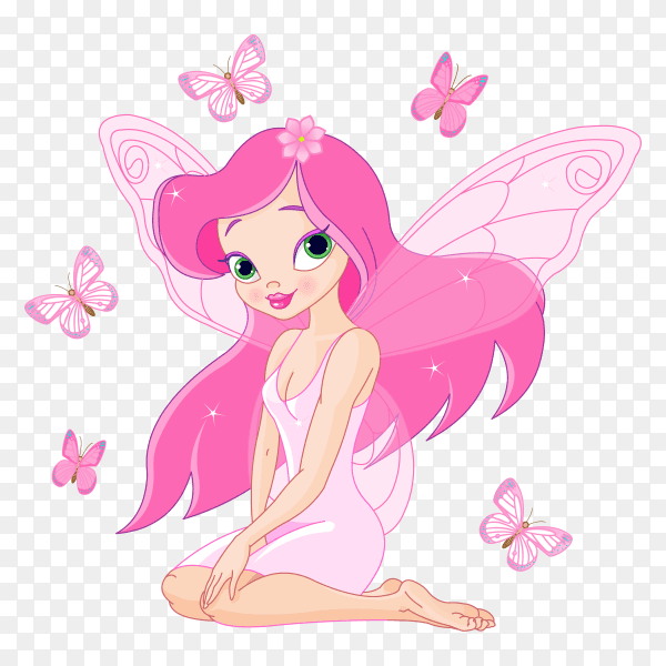 Cute Fairy With Pink Butterflies on transparent background PNG