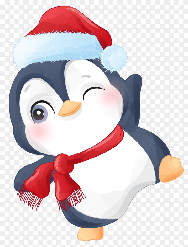 Cute Penguin wearing Santa Claus hat premium vector PNG