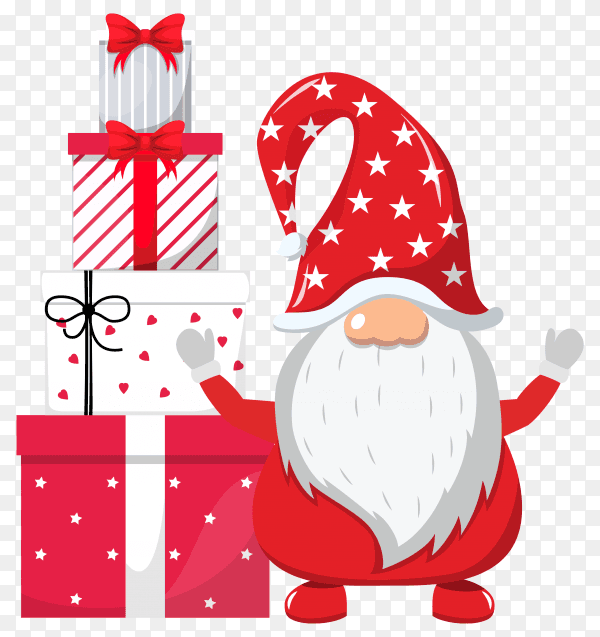 Cute beautiful santa claus celebrating merry charismas with chiasmas gift boxes isolated on transparent background PNG