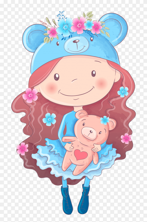 Cute cartoon girl hand drawing illustration premium vector PNG