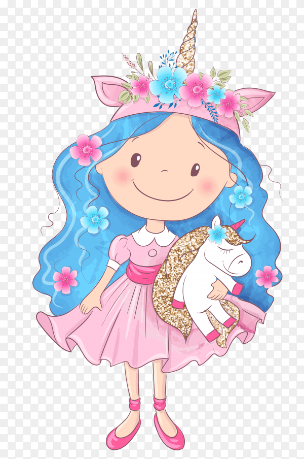 Cute cartoon girl hand drawing on transparent background PNG