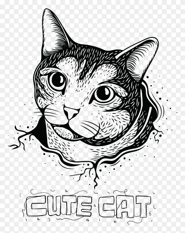 Cute cat illustration on transparent background PNG