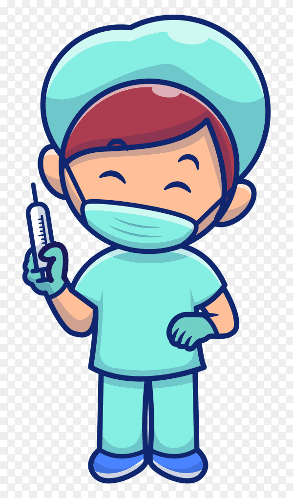Cute nurse with injection icon illustration on transparent PNG