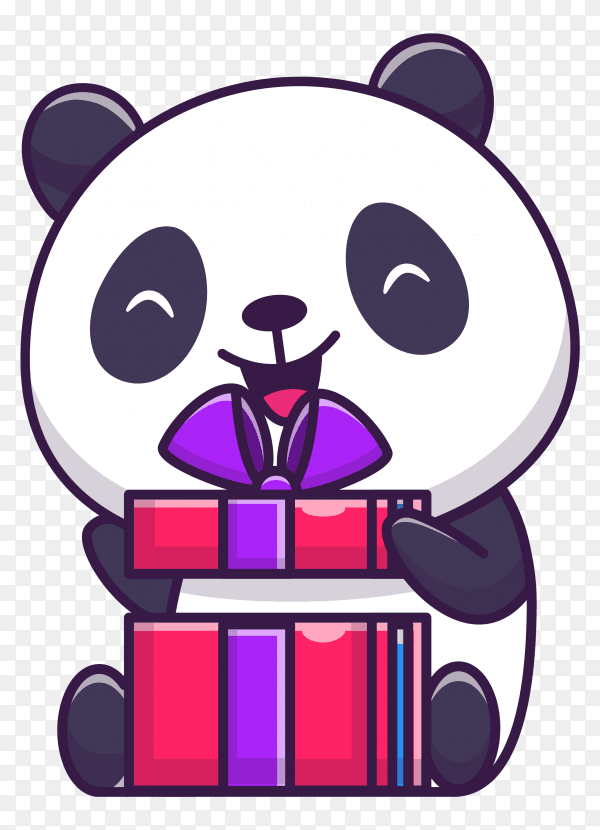 Cute panda opening birthday on transparent background PNG