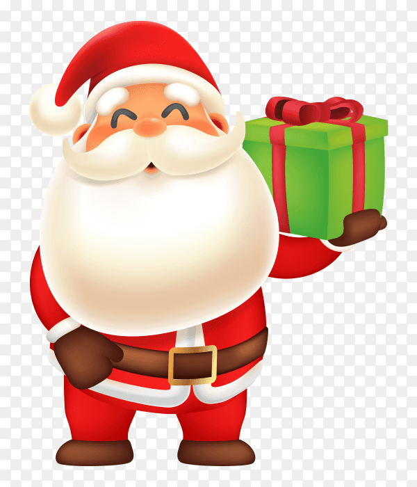 Cute santa claus carrying gift box on transparent background PNG