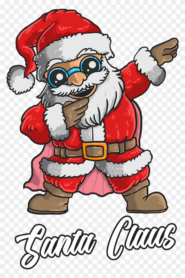 Cute santa claus dabbing dance illustration on transparent background PNG