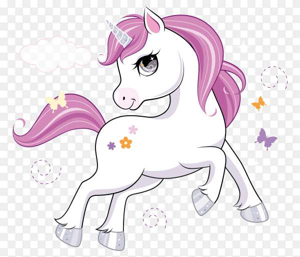 Cute unicorn cartoon on transparent background PNG