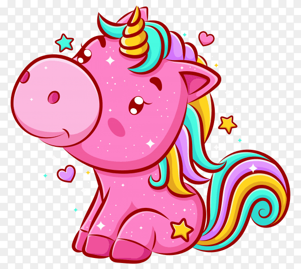 Cute unicorn sitting and smiling on transparent background PNG