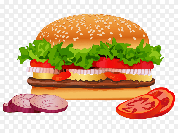 Delicious burger with variety of ingredients on transparent background PNG