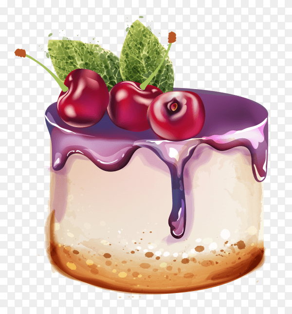 Delicious cake with a cherry on the top on transparent background PNG