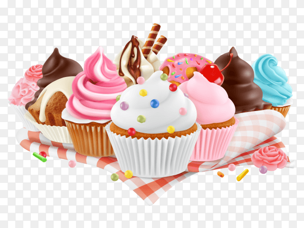 Delicious cupcakes illustration on transparent background PNG