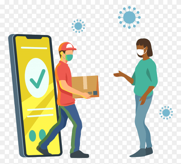 Delivery service with masks concept on transparent background PNG