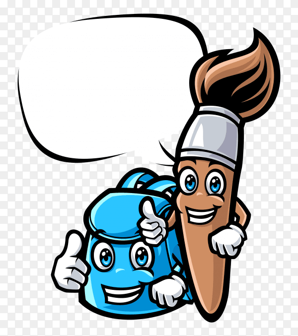 Education characters with empty white speech bubble on transparent PNG