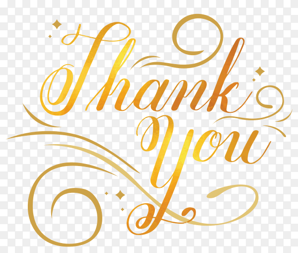Elegant background of golden lettering with the text 'thank you' on transparent background PNG