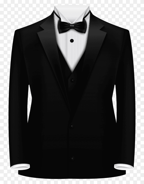 Elegant suit in black color with tie and white shirt premium vector PNG