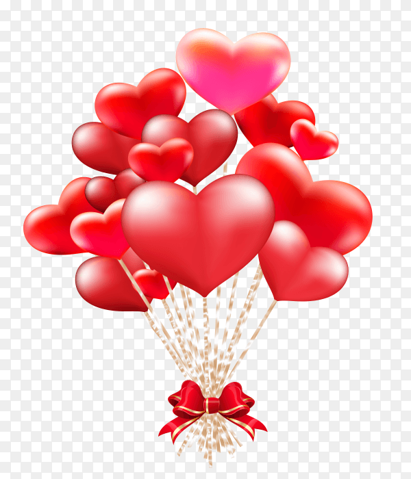 Elegant valentines day heart balloons on transparent background PNG'