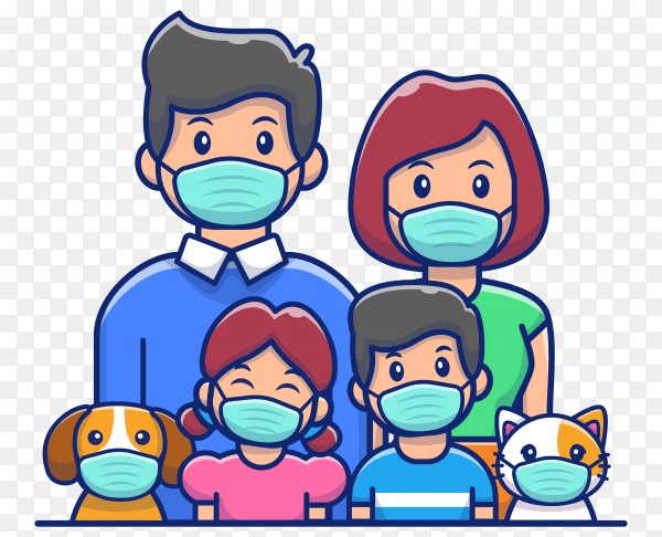Family wear mask icon illustration on transparent background PNG