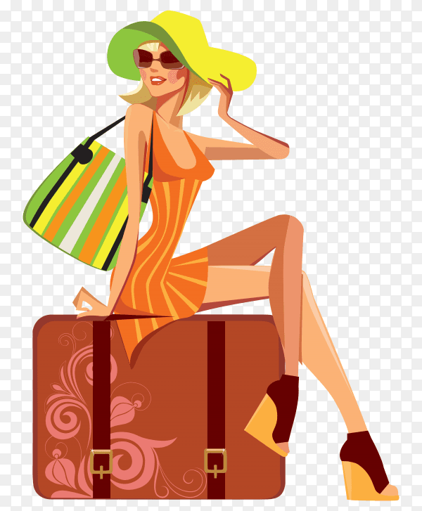 Fashion girl with orange dress on transparent PNG
