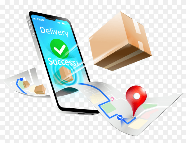Fast respond delivery package shipping on mobile smartphone on transparent background PNG