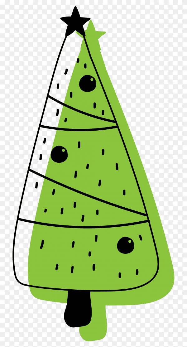 Flat design christmas tree illustration on transparent background PNG