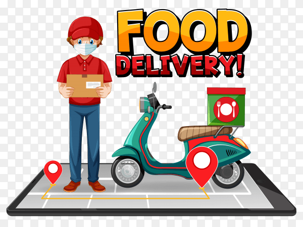Food delivery logo with bike man on transparent background PNG