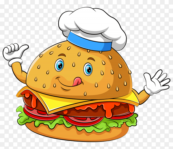 Funny hamburger cartoon character on transparent background PNG