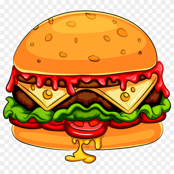 Hamburger cheeseburger cartoon character on transparent background PNG
