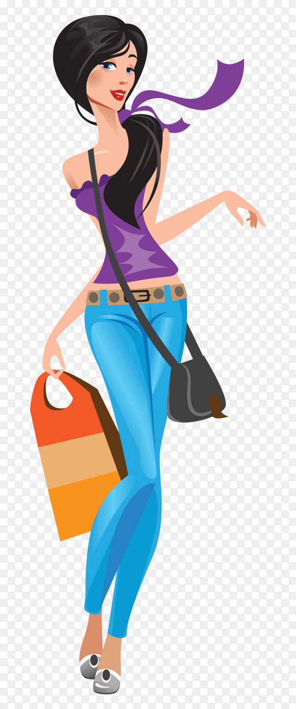 Hand drawing cute fashion girl premium vector PNG