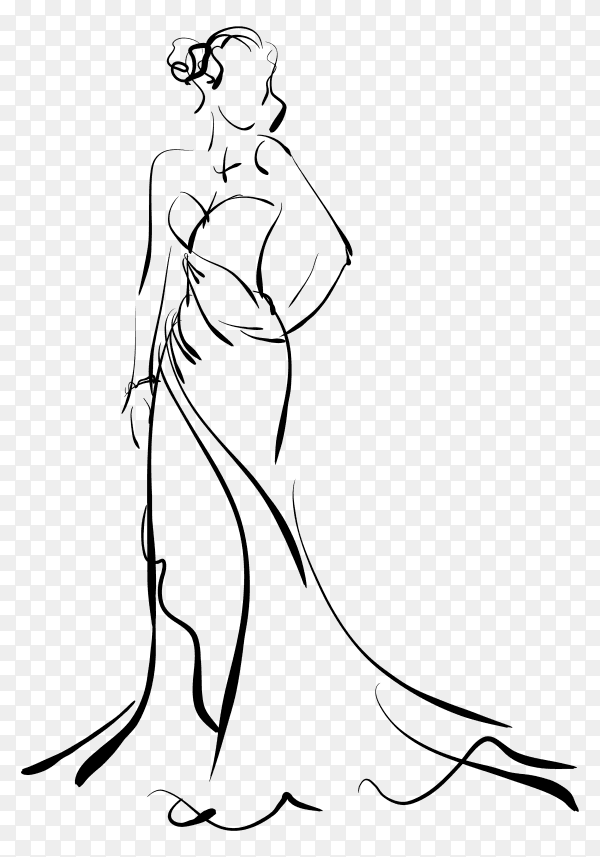 Hand drawing sketch fashion woman on transparent background PNG