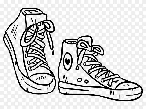 Hand drawn Pair of textile hipster sneakers with rubber toe premium vector PNG