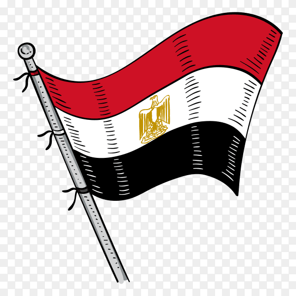 Hand drawn Egyptian flag composition on transparent background PNG