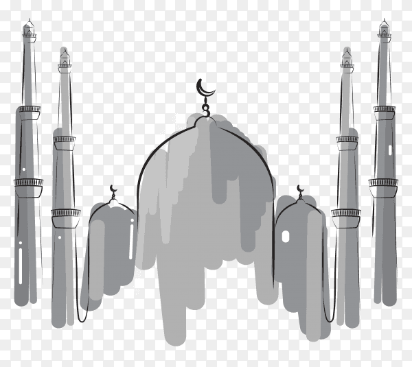 Hand drawn mosque illustration on transparent background PNG