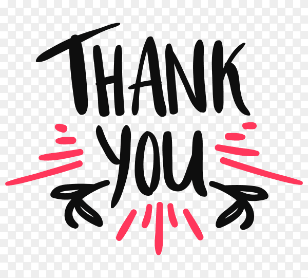 Hand drawn thank you on transparent background PNG